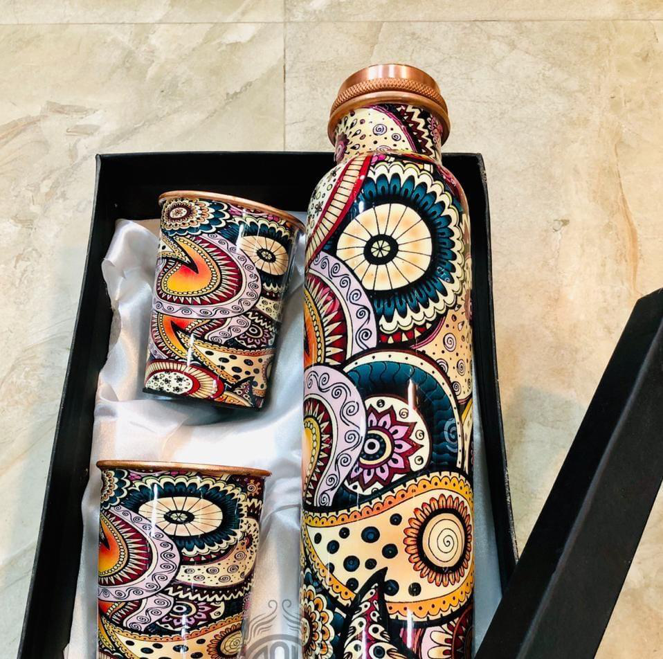 Copper Bottle and Glass set (Capacity: 1 litre)